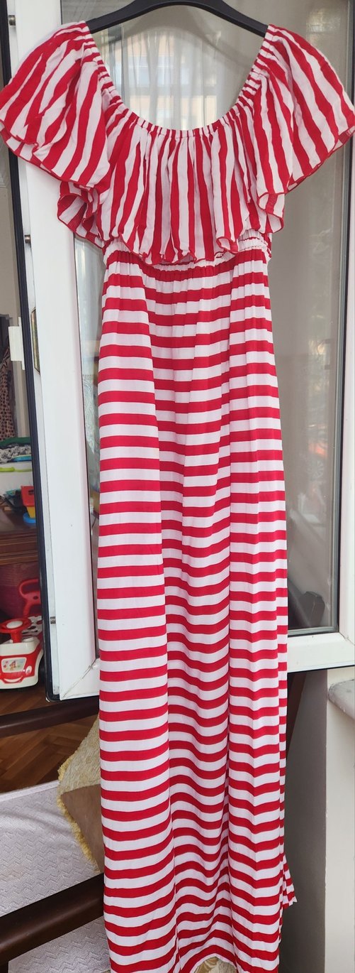Kırmızı Çizgili Maxi Elbise - Görsel 3