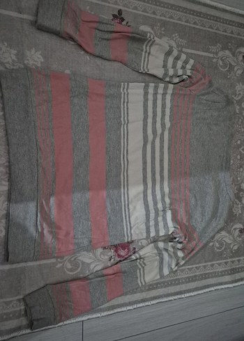 kadın gri beyaz pemba çizgili triko - Görsel 2