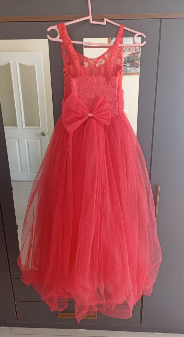 Kırmızı Drapeli Uzun Abiye Elbise - Görsel 3