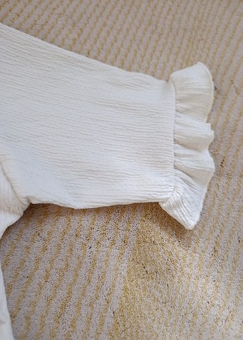 s Beden Beyaz Keten Hamile Tunik, Kısa Kollu, Fırfırlı
