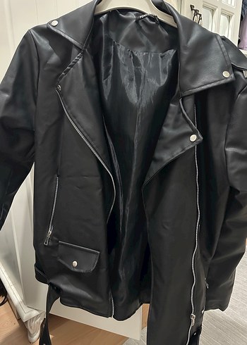 Kadın Siyah Deri Biker Ceket - Görsel 2