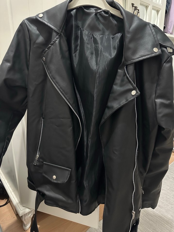 Kadın Siyah Deri Biker Ceket - Görsel 2