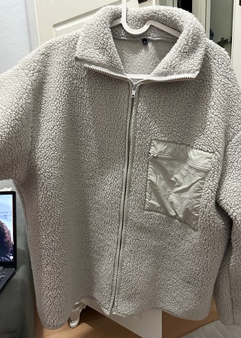 Gri Peluş Uzun Kollu Kadın Ceket - Görsel 2