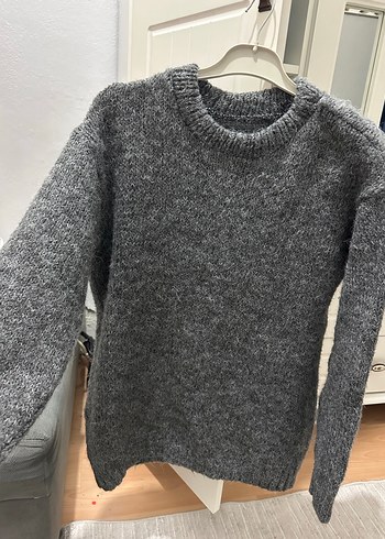 Gri Örgü Kadın Kazak, Bisiklet Yaka, Rahat Kesim - Görsel 3