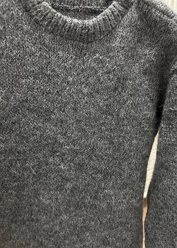 Gri Örgü Kadın Kazak, Bisiklet Yaka, Rahat Kesim - Görsel 2