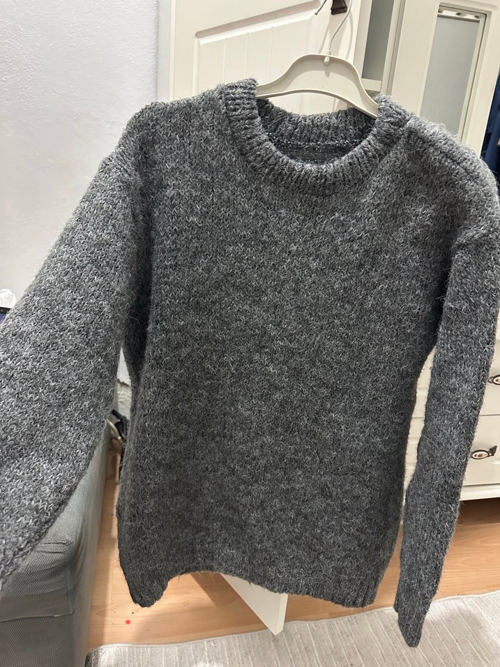 Gri Örgü Kadın Kazak, Bisiklet Yaka, Rahat Kesim - Görsel 3