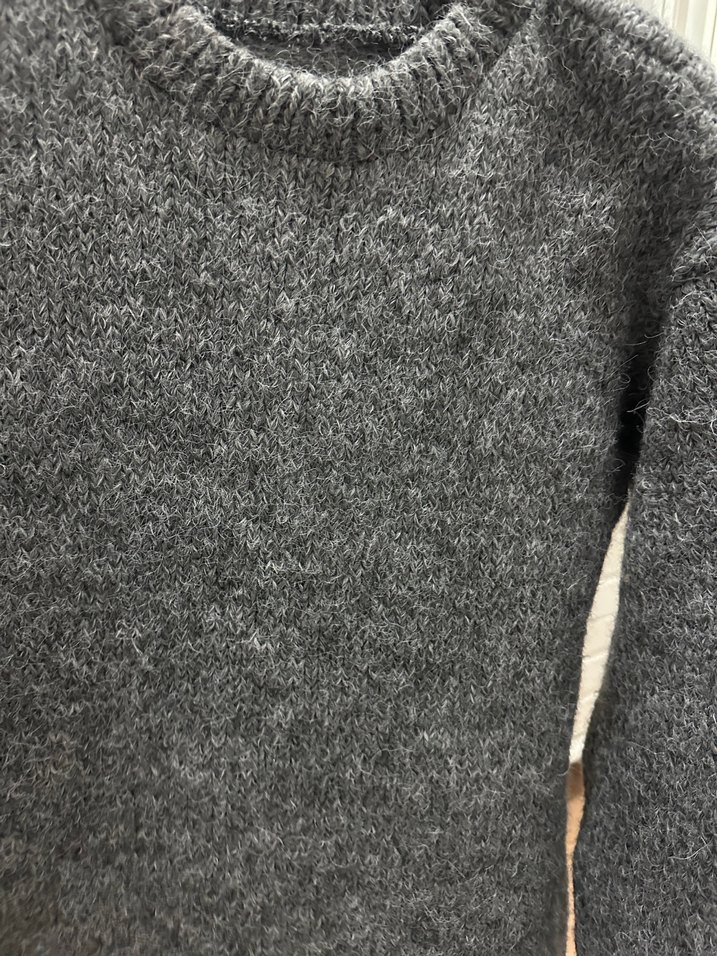 Gri Örgü Kadın Kazak, Bisiklet Yaka, Rahat Kesim - Görsel 2