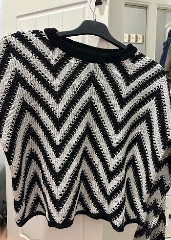 Gri Zebra Desenli Triko Kadın Kazak - Görsel 3