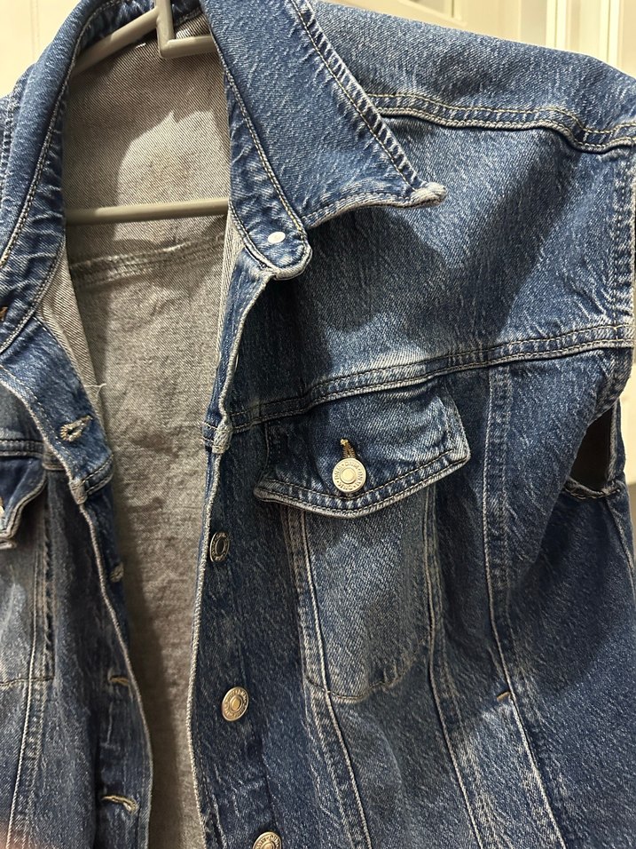 Düğmeli Mavi Kolsuz Kot yelek - Görsel 2