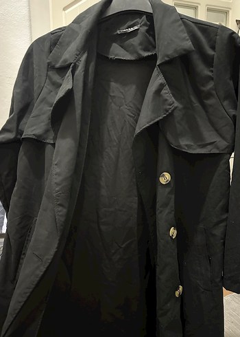siyah astarsız trenckot - Görsel 3