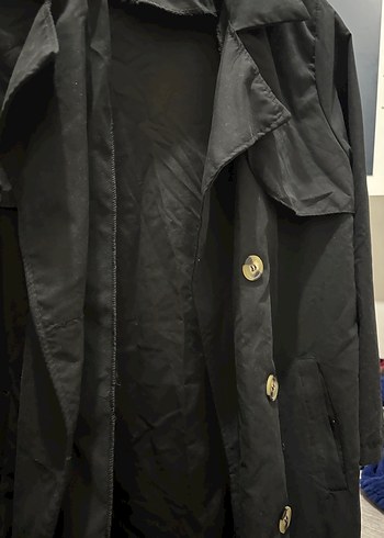 siyah astarsız trenckot - Görsel 2