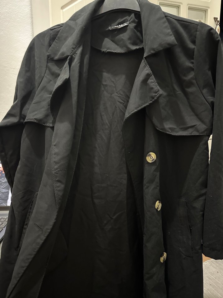 siyah astarsız trenckot - Görsel 3