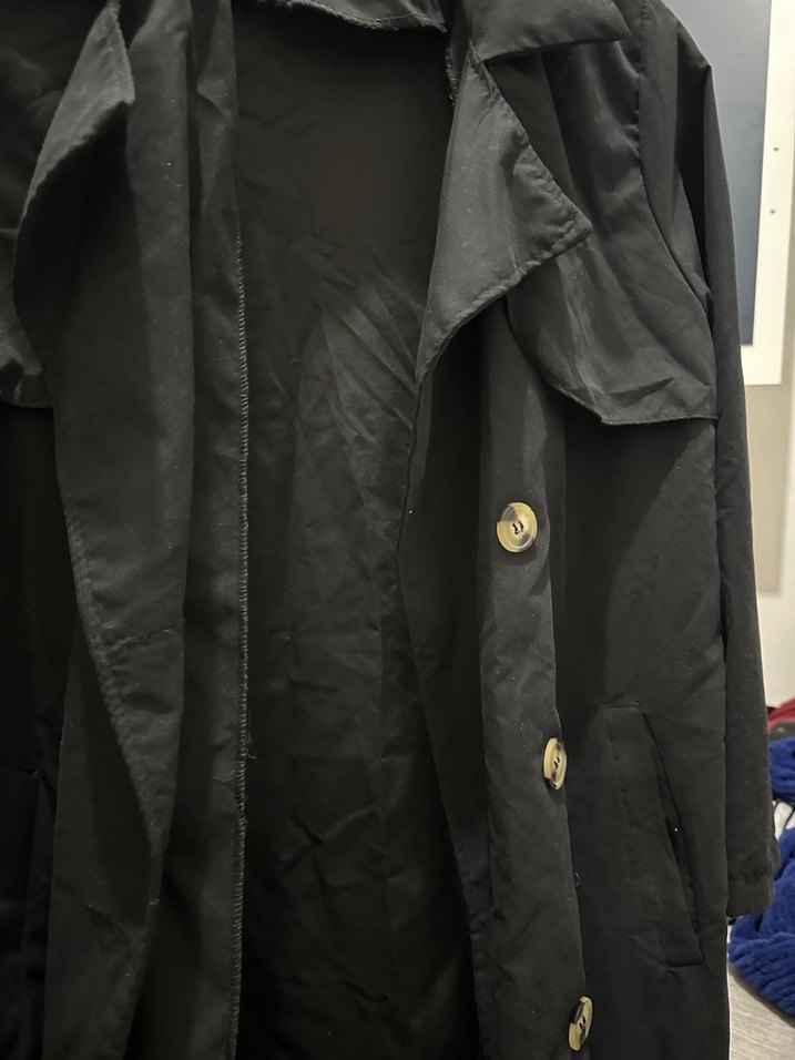 siyah astarsız trenckot - Görsel 2