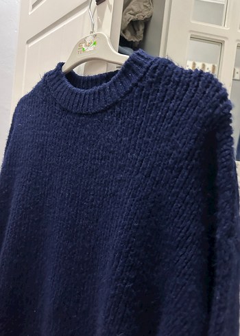 Lacivert Örgü Kadın Yün Kazak - Görsel 2