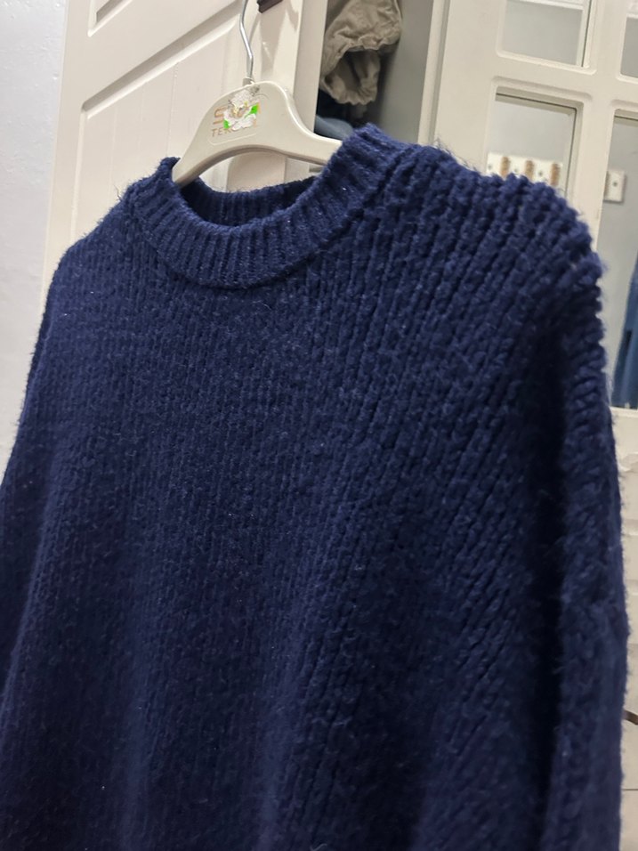 Lacivert Örgü Kadın Yün Kazak - Görsel 2