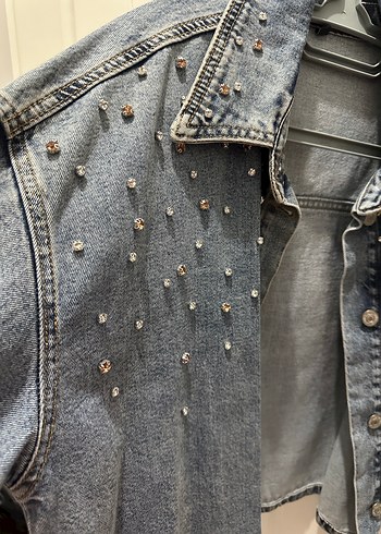 İşlemeli Gri Denim Kadın Ceket - Görsel 2