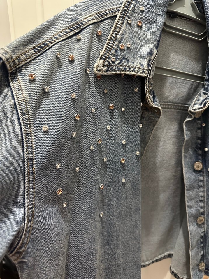 İşlemeli Gri Denim Kadın Ceket - Görsel 2