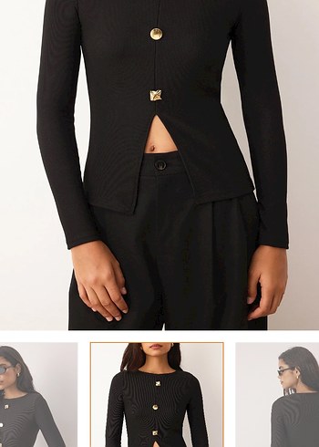 Siyah Düğmeli Kadın Ofis Bluzu - Görsel 2