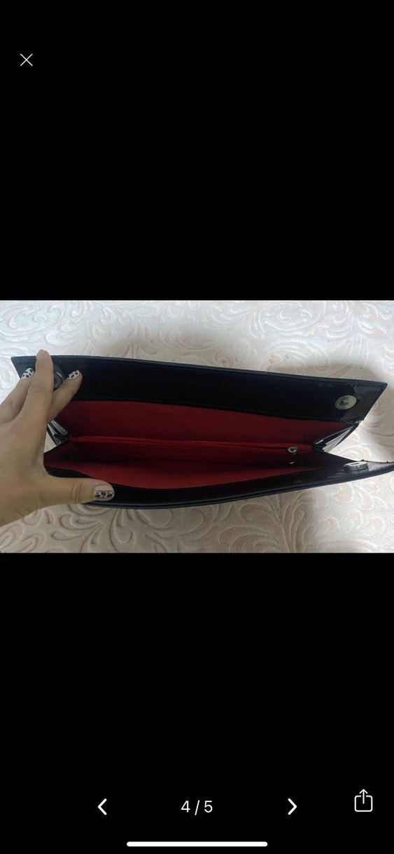 Parlak Siyah Deri Kadın Portföy Çanta - Görsel 4