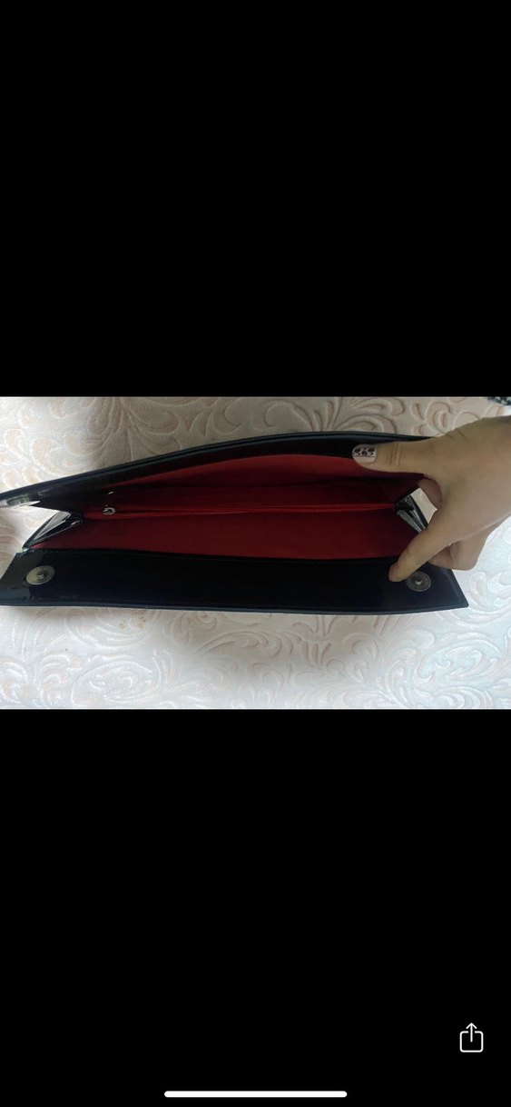 Parlak Siyah Deri Kadın Portföy Çanta - Görsel 3