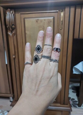 Diğer 15 adet/takım moda kadın kız siyah yüzük seti Vintage yüzük ta