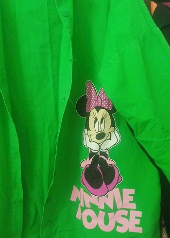 universal Beden Yeşil mickey mouse baskılı gomlek