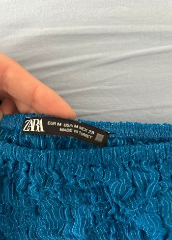 Zara Mavi Fırfırlı Bohem Bluz