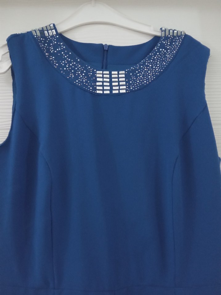 Drapeli Mavi Kadın Uzun Tulum - Görsel 2