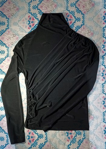 Kadın Siyah Boğazlı Uzun Kollu Drapeli Bluz - Görsel 2