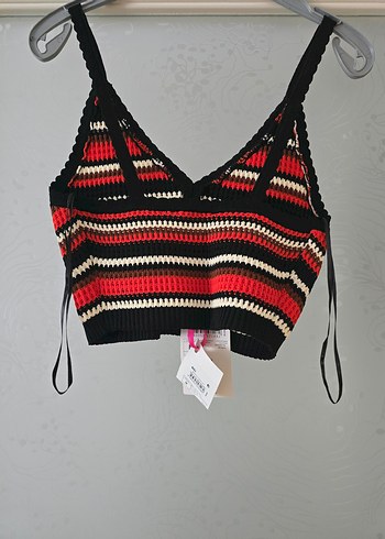 Koton Çizgili V Yaka Örgü Crop - Görsel 2