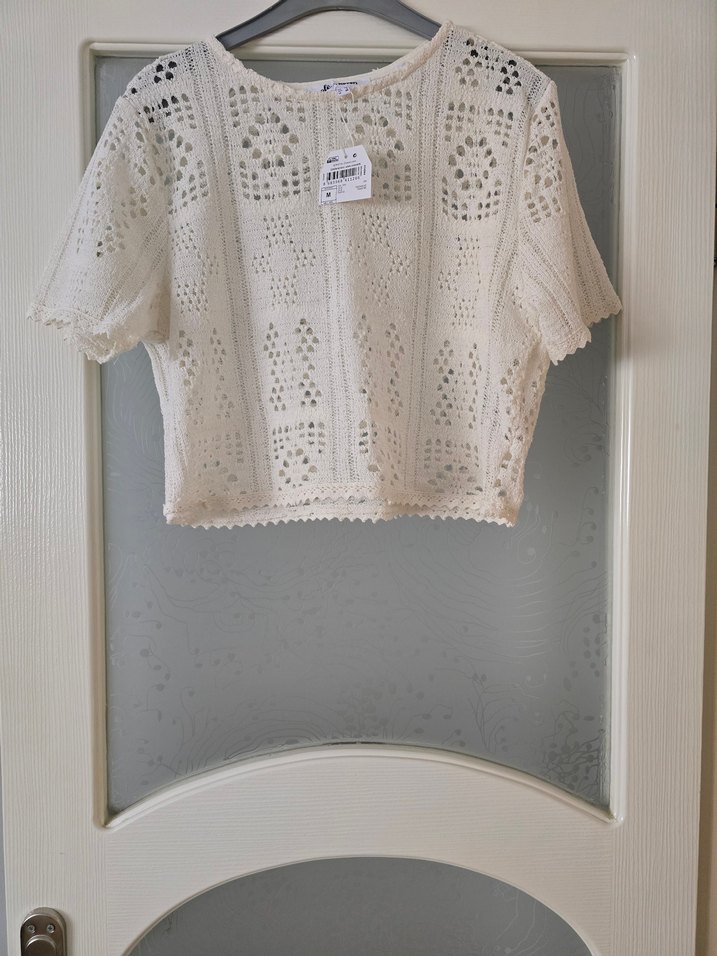 Koton Dantel İşlemeli Bohem Örme EKRU Bluz - Görsel 2