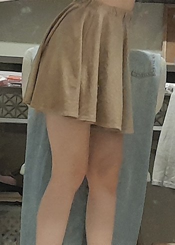 xs Beden Bej Süet Salaş Midi Etek