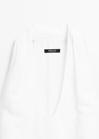 s Beden beyaz Renk Massimo Dutti Beyaz Uzun Volanlı V yaka elbise
