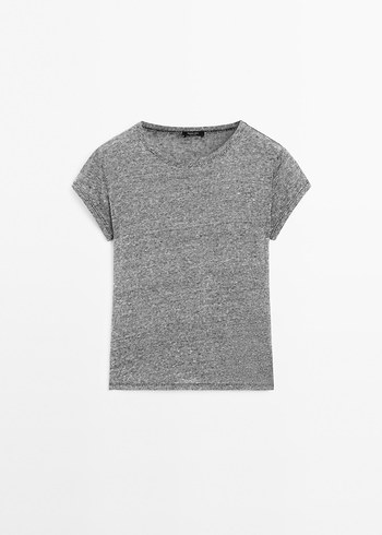 Massimo Dutti Kısa Kollu ve Çizgili Keten t-shirt