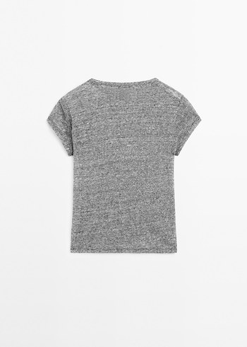 xs Beden gri Renk Massimo Dutti Kısa Kollu ve Çizgili Keten t-shirt