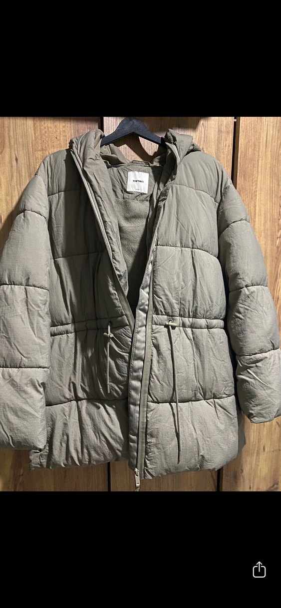 Haki Kapüşonlu Kemerli Kadın Kışlık Mont - Görsel 3