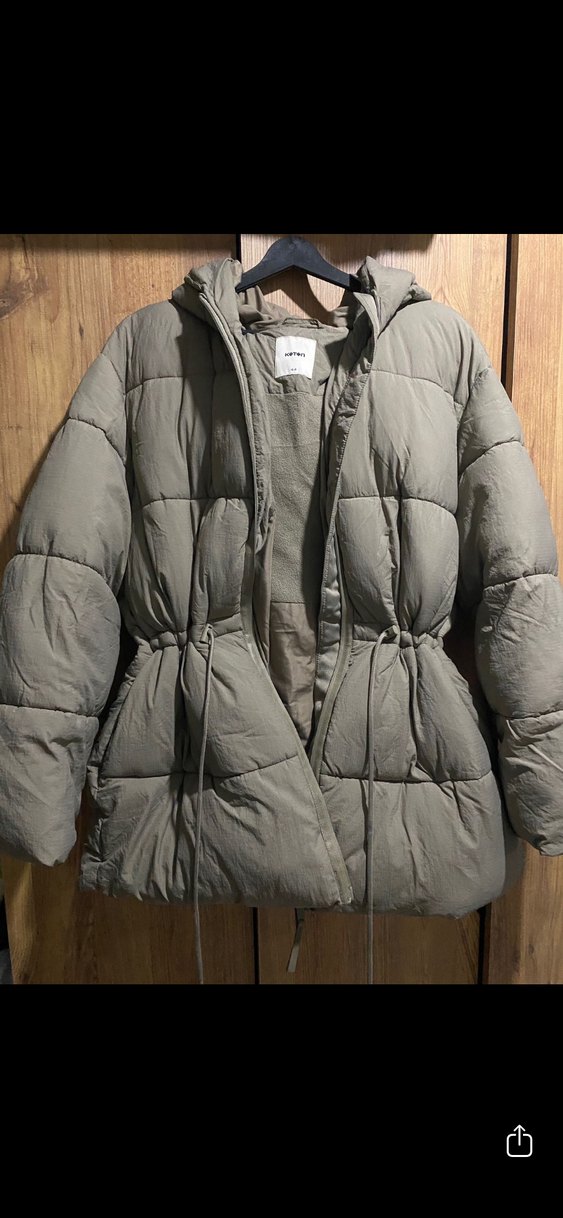 Haki Kapüşonlu Kemerli Kadın Kışlık Mont - Görsel 2