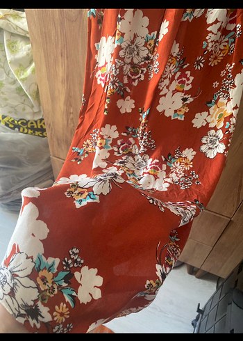 Çiçek Desenli Kahverengi Uzun Bohem Elbise - Görsel 4