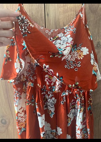 Çiçek Desenli Kahverengi Uzun Bohem Elbise - Görsel 2