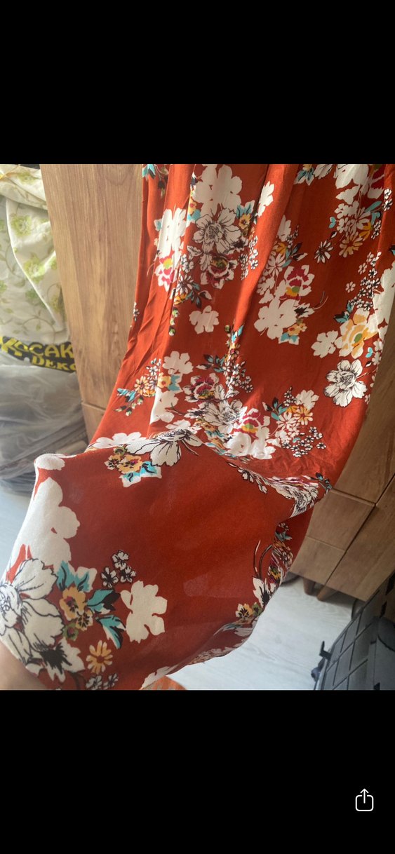 Çiçek Desenli Kahverengi Uzun Bohem Elbise - Görsel 4