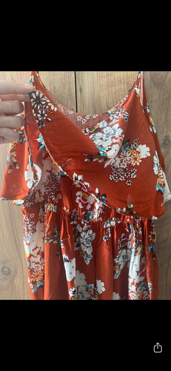 Çiçek Desenli Kahverengi Uzun Bohem Elbise - Görsel 2