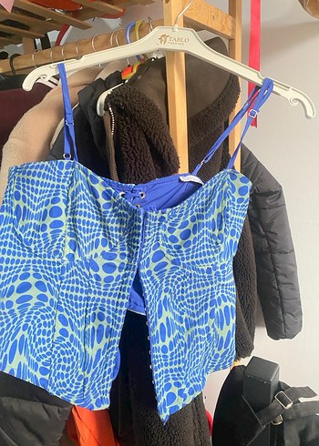 Mavi Bağlama Desenli Strappy korse Büstiyer - Görsel 2