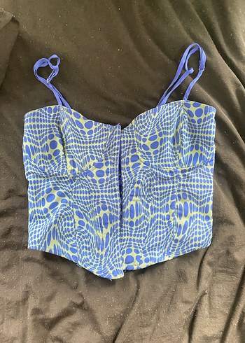 Mavi Bağlama Desenli Strappy korse Büstiyer - Görsel 3