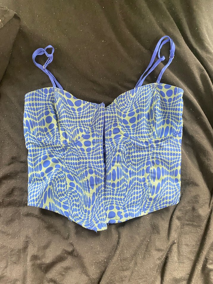 Mavi Bağlama Desenli Strappy korse Büstiyer - Görsel 3