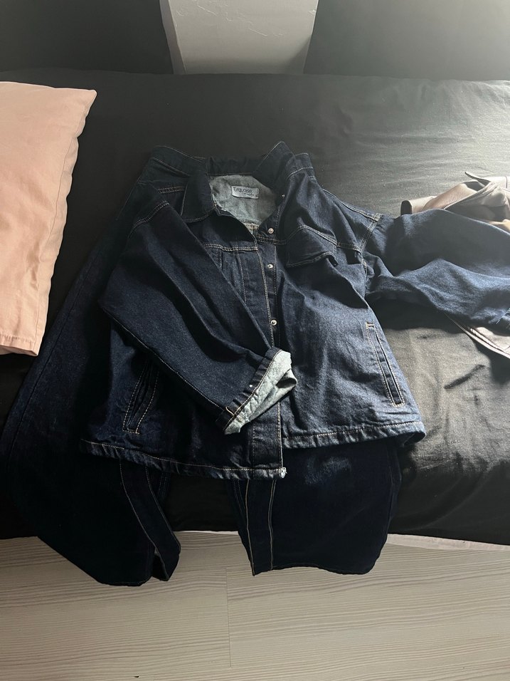 Lacivert Midi Bol Kesim Kadın Kot takım - Görsel 3