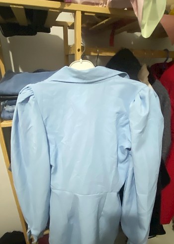 Mavi Pastel Mini Gömlek Düğmeli Yaka elbise - Görsel 4