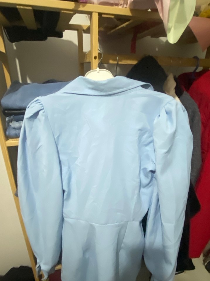 Mavi Pastel Mini Gömlek Düğmeli Yaka elbise - Görsel 4