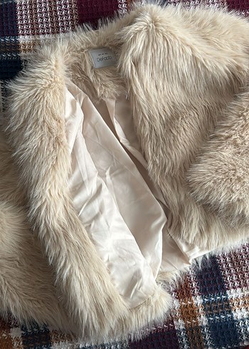 Bej Bohem Kadın Suni Kürk Ceket - Görsel 2