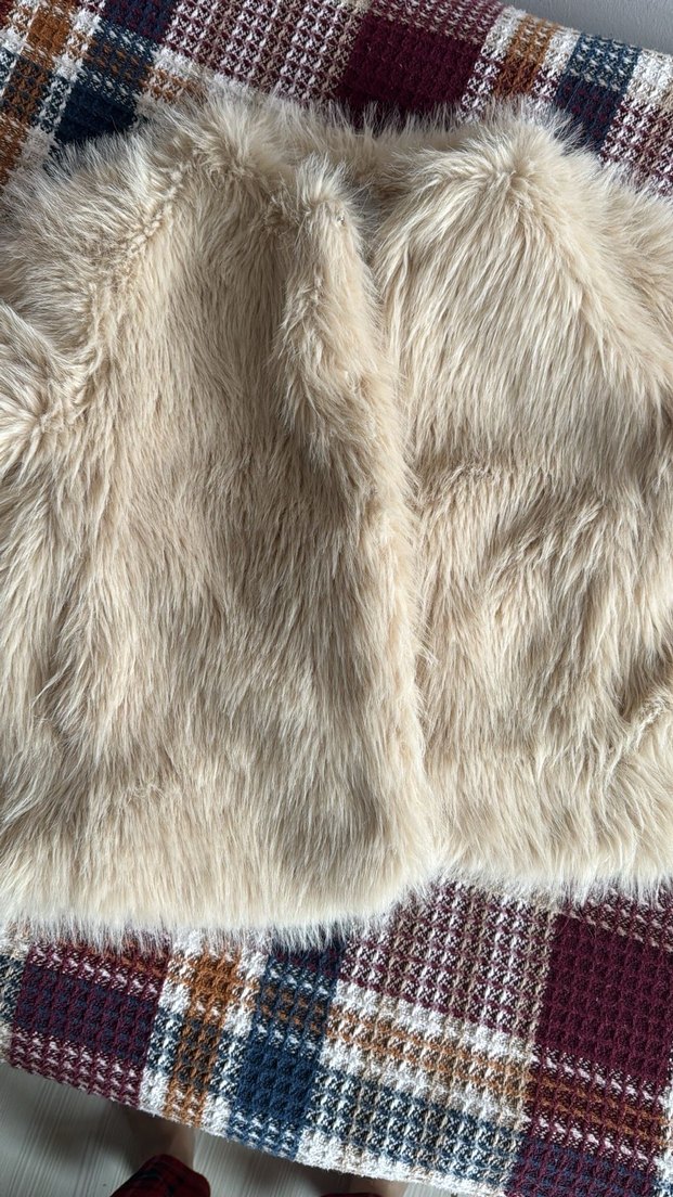 Bej Bohem Kadın Suni Kürk Ceket - Görsel 4