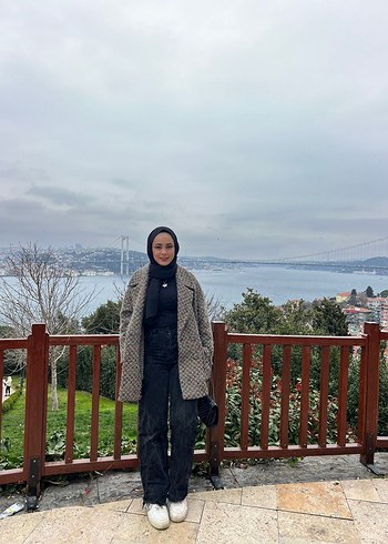 l Beden gri Renk Gri Etnik Desenli Midi Kadın Yün Kaban